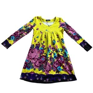 Pussycat London Women’s Small Yellow Purple Floral A-line Sweater Dress